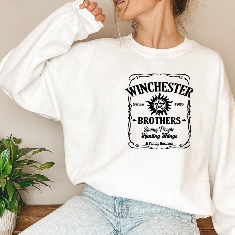 Vintage Supernatural Sweatshirt Sam and Dean Winchester Brothrs Hoodie Tv Show Supernatural Unisex Crewneck Sweathsirts Fans Top - NERD BEM TRAJADO