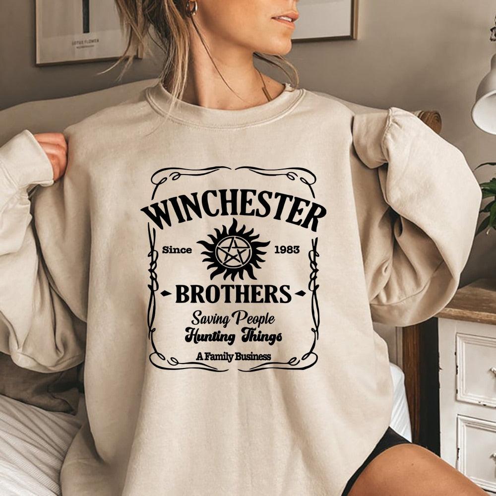 Vintage Supernatural Sweatshirt Sam and Dean Winchester Brothrs Hoodie Tv Show Supernatural Unisex Crewneck Sweathsirts Fans Top - NERD BEM TRAJADO