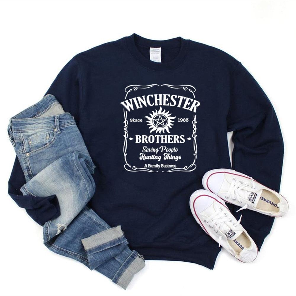 Vintage Supernatural Sweatshirt Sam and Dean Winchester Brothrs Hoodie Tv Show Supernatural Unisex Crewneck Sweathsirts Fans Top - NERD BEM TRAJADO