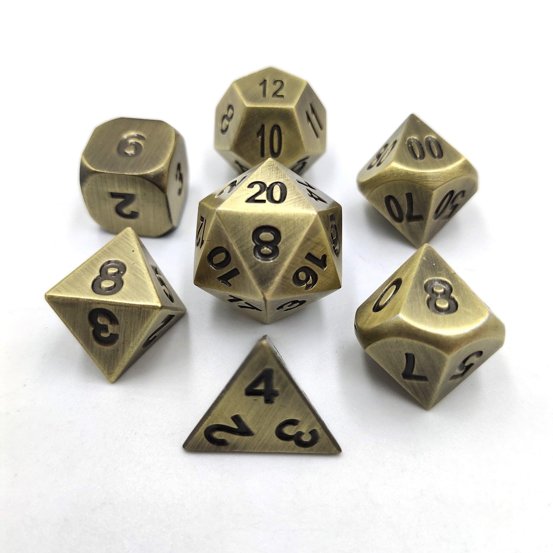 7pcs Zinc Alloy Metal Polyhedral Dice Set DND Role Playing Game Dice Set with Velvet Storage Bag for RPG MTG D&amp;D Math Teaching - NERD BEM TRAJADO