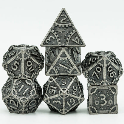 Cusdie Metal D&amp;D Dice, 7PCs DND Dice, Steampunk Style Polyhedral Dice Set，for Dungeons and Dragons Role Playing Game MTG - NERD BEM TRAJADO