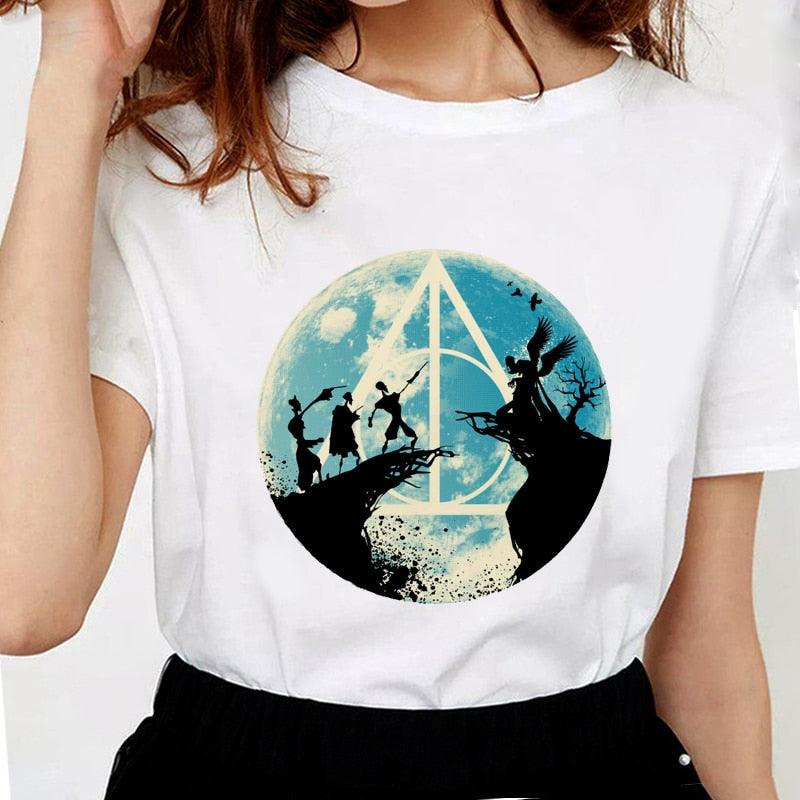 Three Brothers Tale Deathly Hallows Female T-shirt Funny Women Soft Casual White T shirt Tops,Drop Ship - NERD BEM TRAJADO