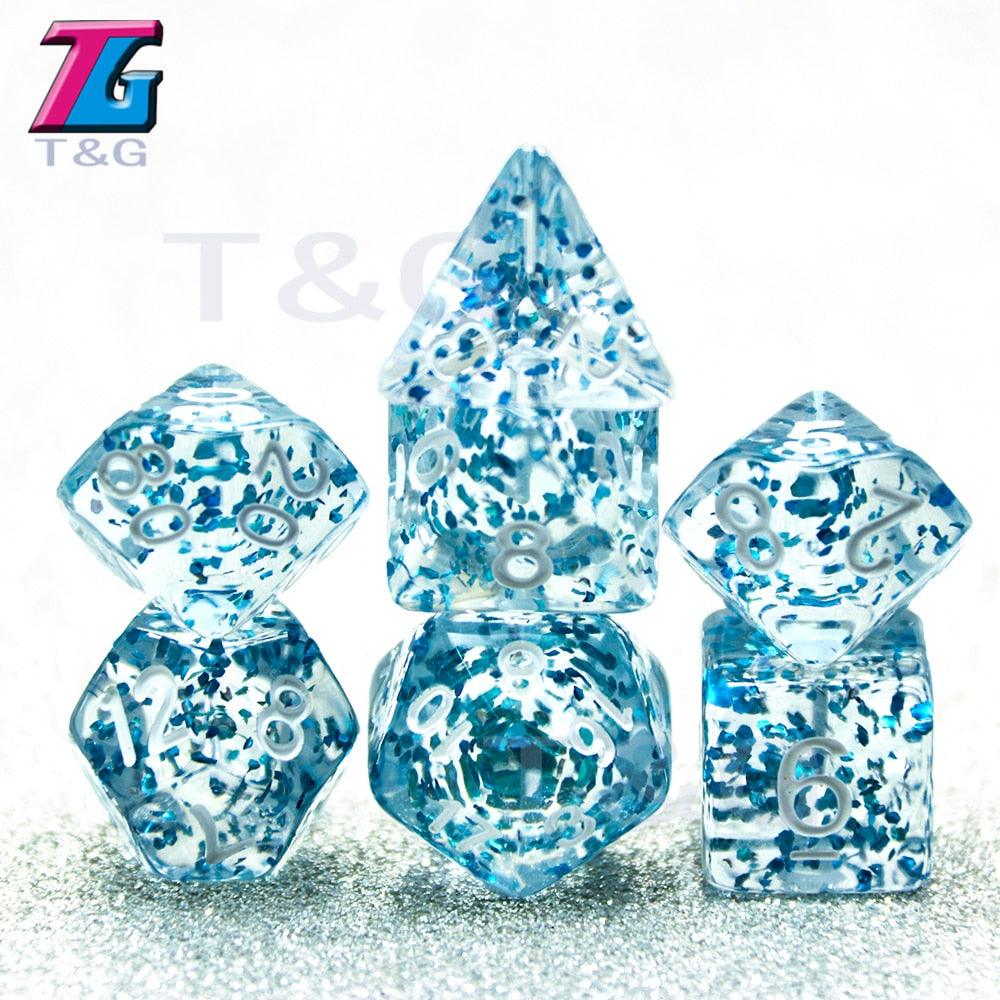 Glitter Polyhedral Dice Dnd Rpg TRPG 7pc/lot Transparent Glitter Digital Dice Set D4,6,8,10,10%,12,20 for Board Game Multi-sided - NERD BEM TRAJADO