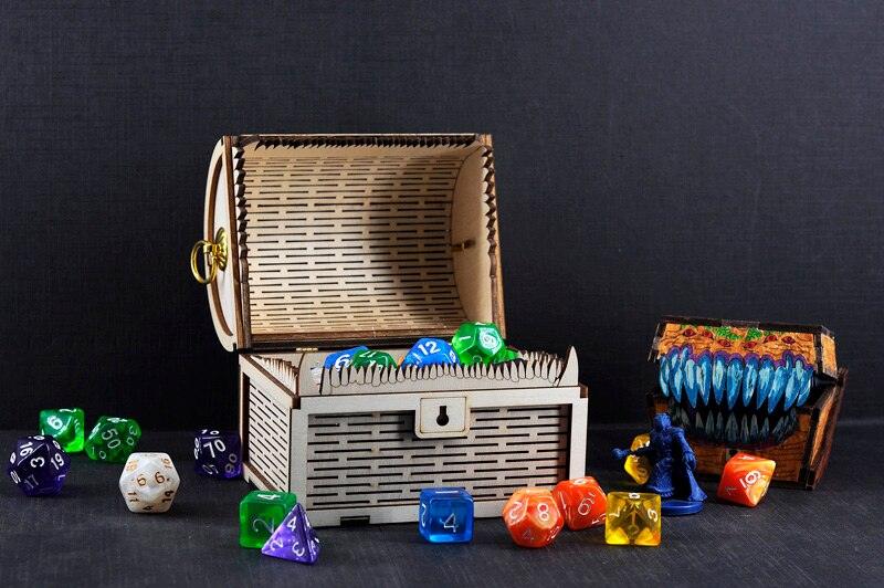 DND Mimic Chest Box Wood Laser Cut Dice Storage Case  Perfect for Dungeons and Dragons, Board Game, Tabletop RPG - NERD BEM TRAJADO