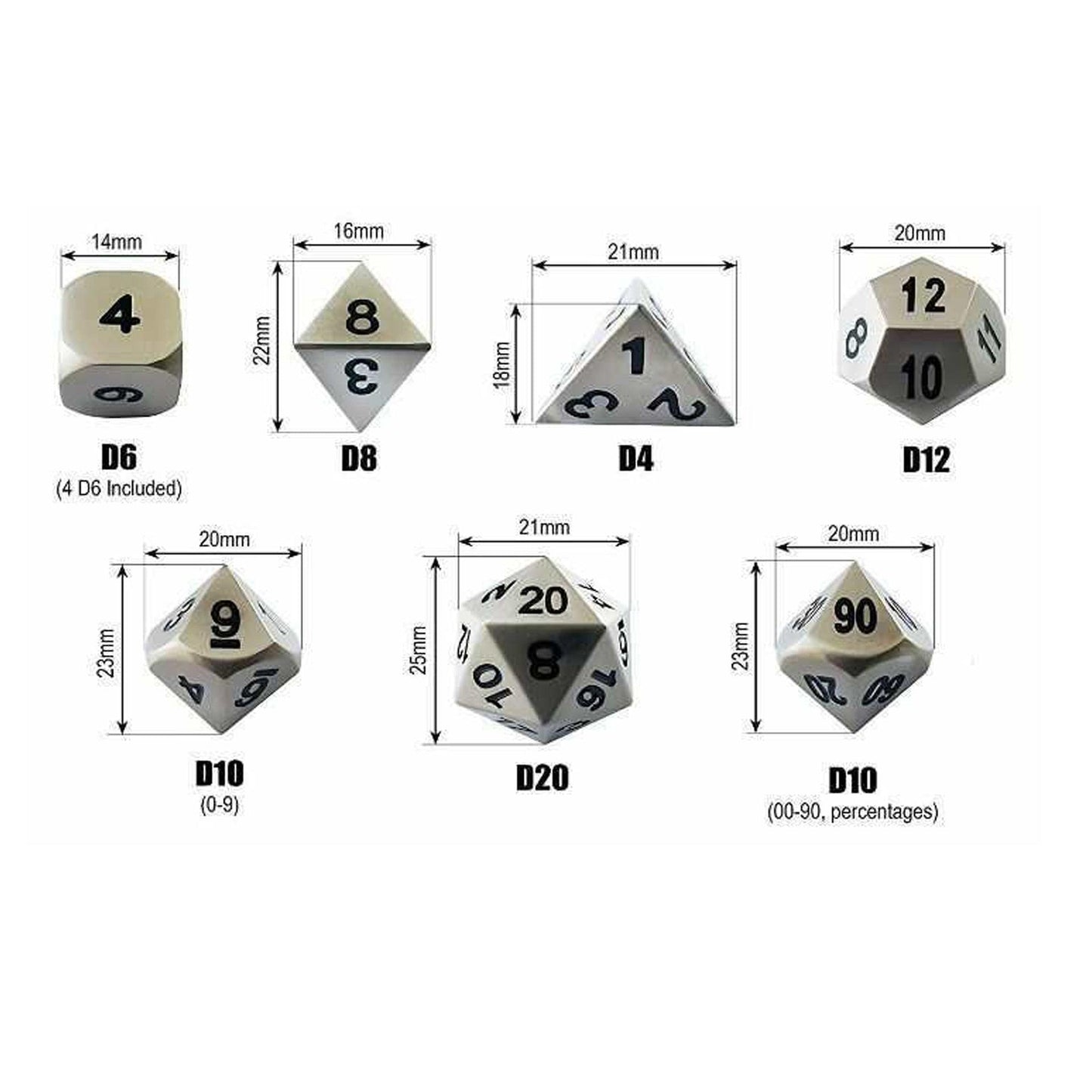 7pcs Zinc Alloy Metal Polyhedral Dice Set DND Role Playing Game Dice Set with Velvet Storage Bag for RPG MTG D&amp;D Math Teaching - NERD BEM TRAJADO