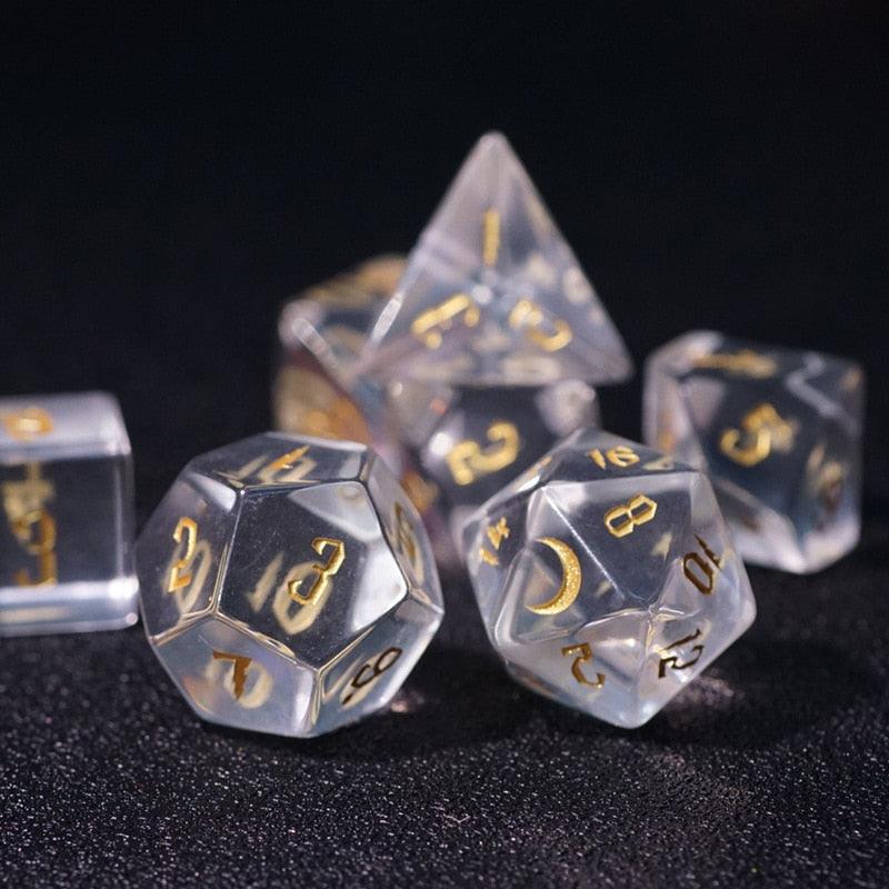 Kit de Dados RPG de Cristal - Tema Moon - NERD BEM TRAJADO