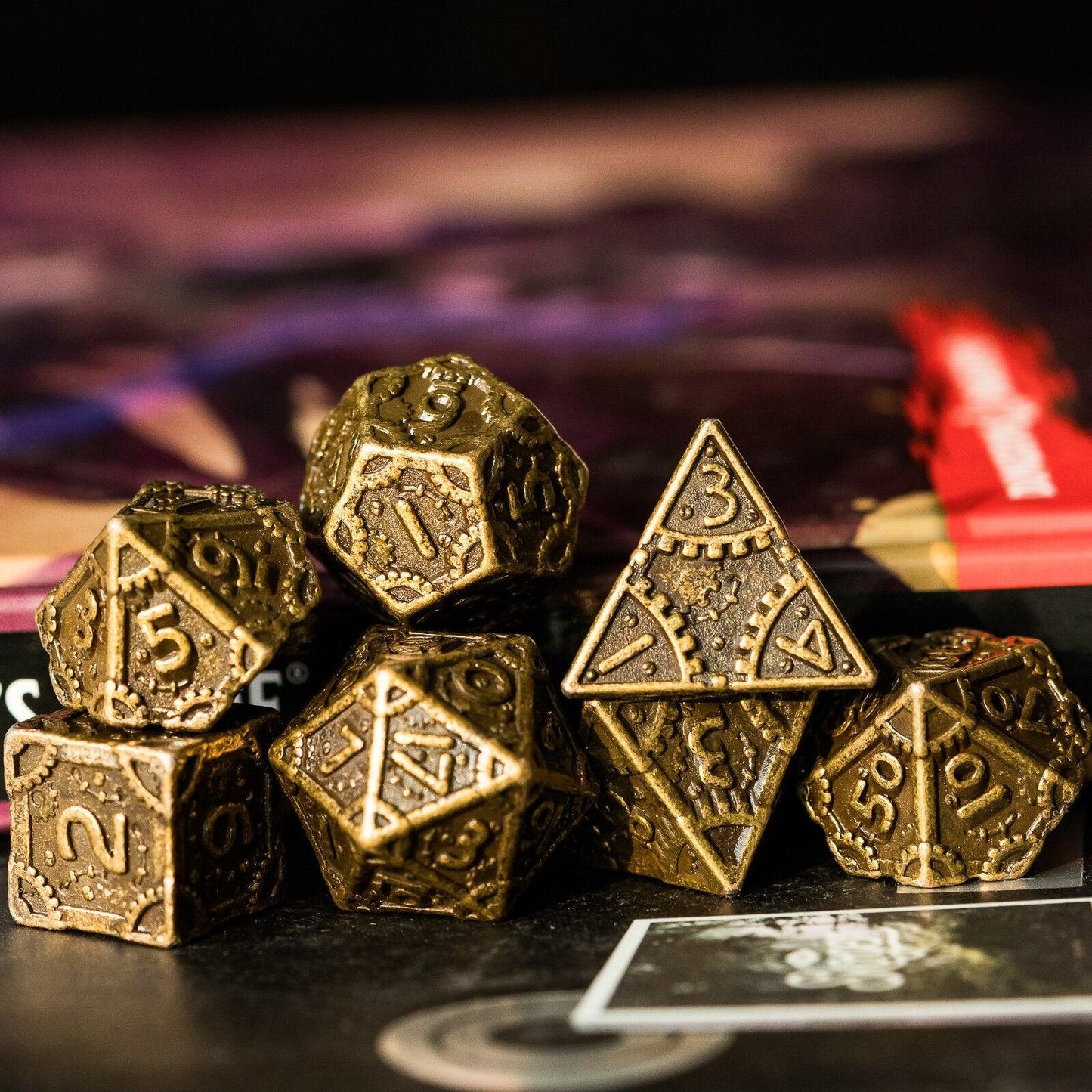 Cusdie Metal D&amp;D Dice, 7PCs DND Dice, Steampunk Style Polyhedral Dice Set，for Dungeons and Dragons Role Playing Game MTG - NERD BEM TRAJADO