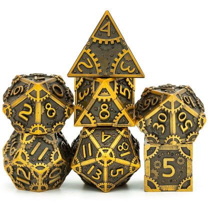 Cusdie Metal D&amp;D Dice, 7PCs DND Dice, Steampunk Style Polyhedral Dice Set，for Dungeons and Dragons Role Playing Game MTG - NERD BEM TRAJADO