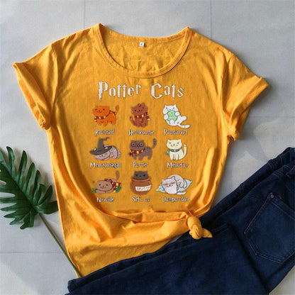 Cute Potter Cats mom Shirt Fashion Unisex tshirt Harajuku Short Sleeve Mama Top Tees O Neck 100% Cotton Mother Casual - NERD BEM TRAJADO