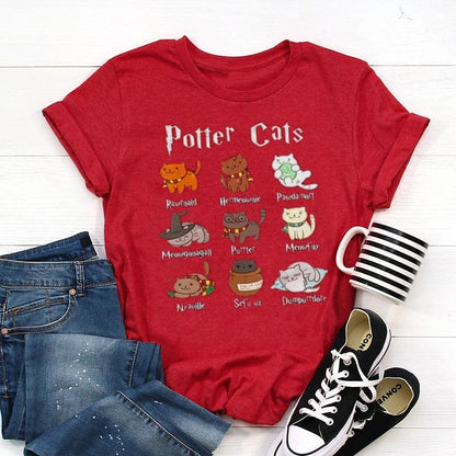 Cute Potter Cats mom Shirt Fashion Unisex tshirt Harajuku Short Sleeve Mama Top Tees O Neck 100% Cotton Mother Casual - NERD BEM TRAJADO