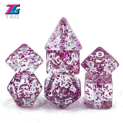 Glitter Polyhedral Dice Dnd Rpg TRPG 7pc/lot Transparent Glitter Digital Dice Set D4,6,8,10,10%,12,20 for Board Game Multi-sided - NERD BEM TRAJADO