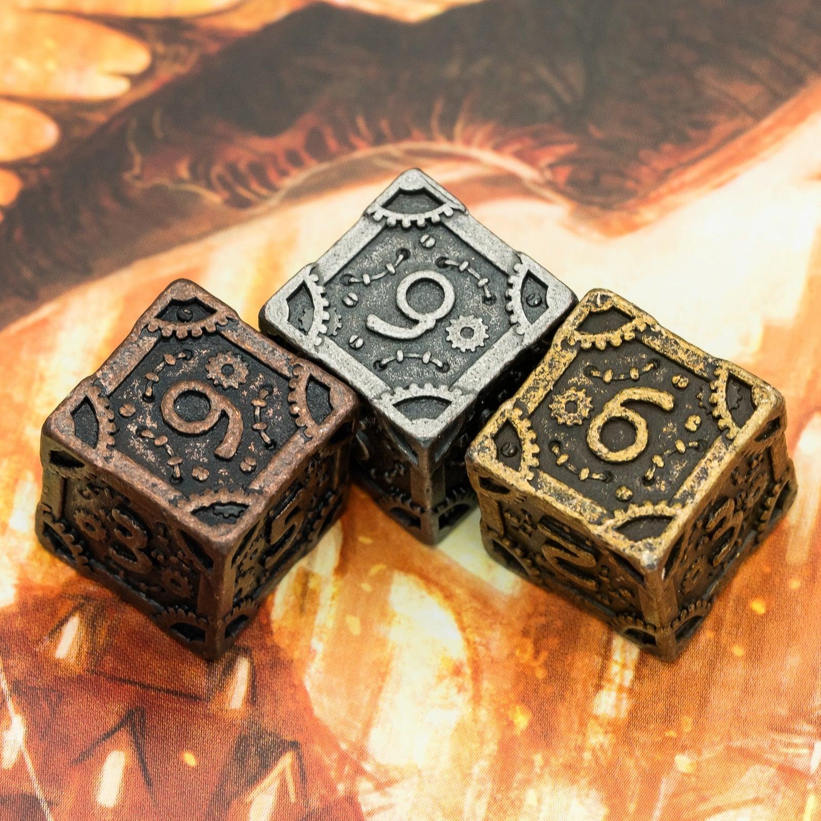 Cusdie Metal D&amp;D Dice, 7PCs DND Dice, Steampunk Style Polyhedral Dice Set，for Dungeons and Dragons Role Playing Game MTG - NERD BEM TRAJADO