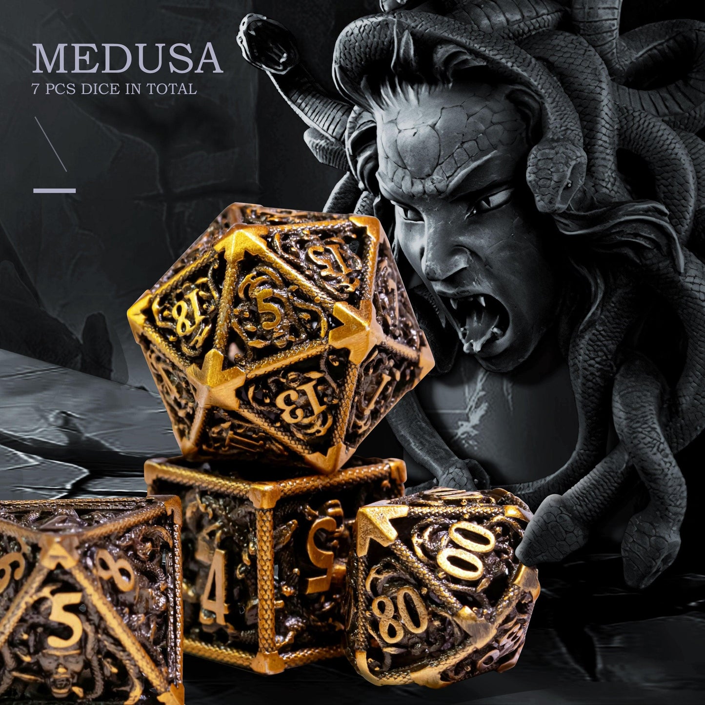 Kit de Dados RPG de Metal - Modelo Medusa - NERD BEM TRAJADO