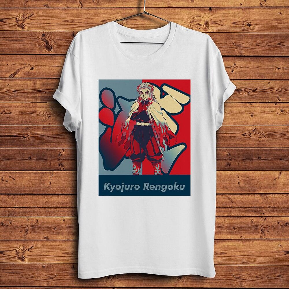 Fire Kyojuro Rengoku Kyoujurou anime tshirt Men summer new White Casual short sleeve T Shirt Demon Slayer Unisex streetwear tee - NERD BEM TRAJADO