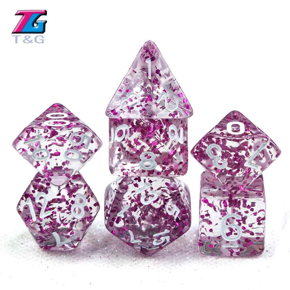 Glitter Polyhedral Dice Dnd Rpg TRPG 7pc/lot Transparent Glitter Digital Dice Set D4,6,8,10,10%,12,20 for Board Game Multi-sided - NERD BEM TRAJADO