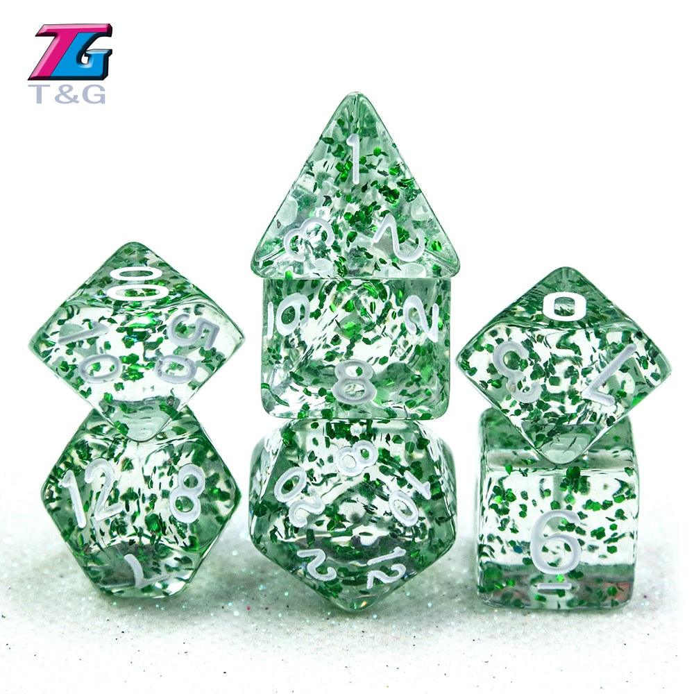 Glitter Polyhedral Dice Dnd Rpg TRPG 7pc/lot Transparent Glitter Digital Dice Set D4,6,8,10,10%,12,20 for Board Game Multi-sided - NERD BEM TRAJADO