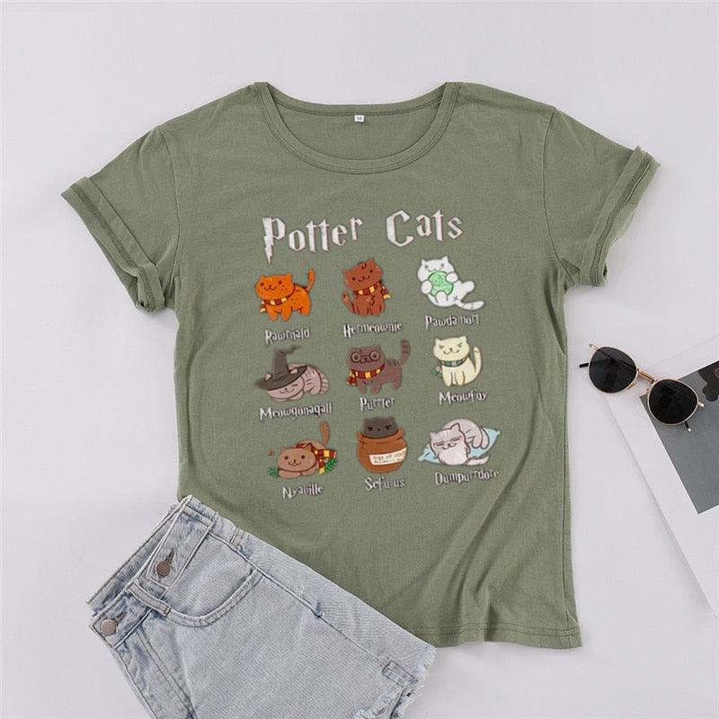 Cute Potter Cats mom Shirt Fashion Unisex tshirt Harajuku Short Sleeve Mama Top Tees O Neck 100% Cotton Mother Casual - NERD BEM TRAJADO