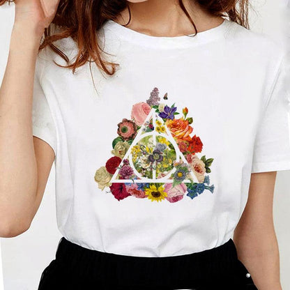 Three Brothers Tale Deathly Hallows Female T-shirt Funny Women Soft Casual White T shirt Tops,Drop Ship - NERD BEM TRAJADO