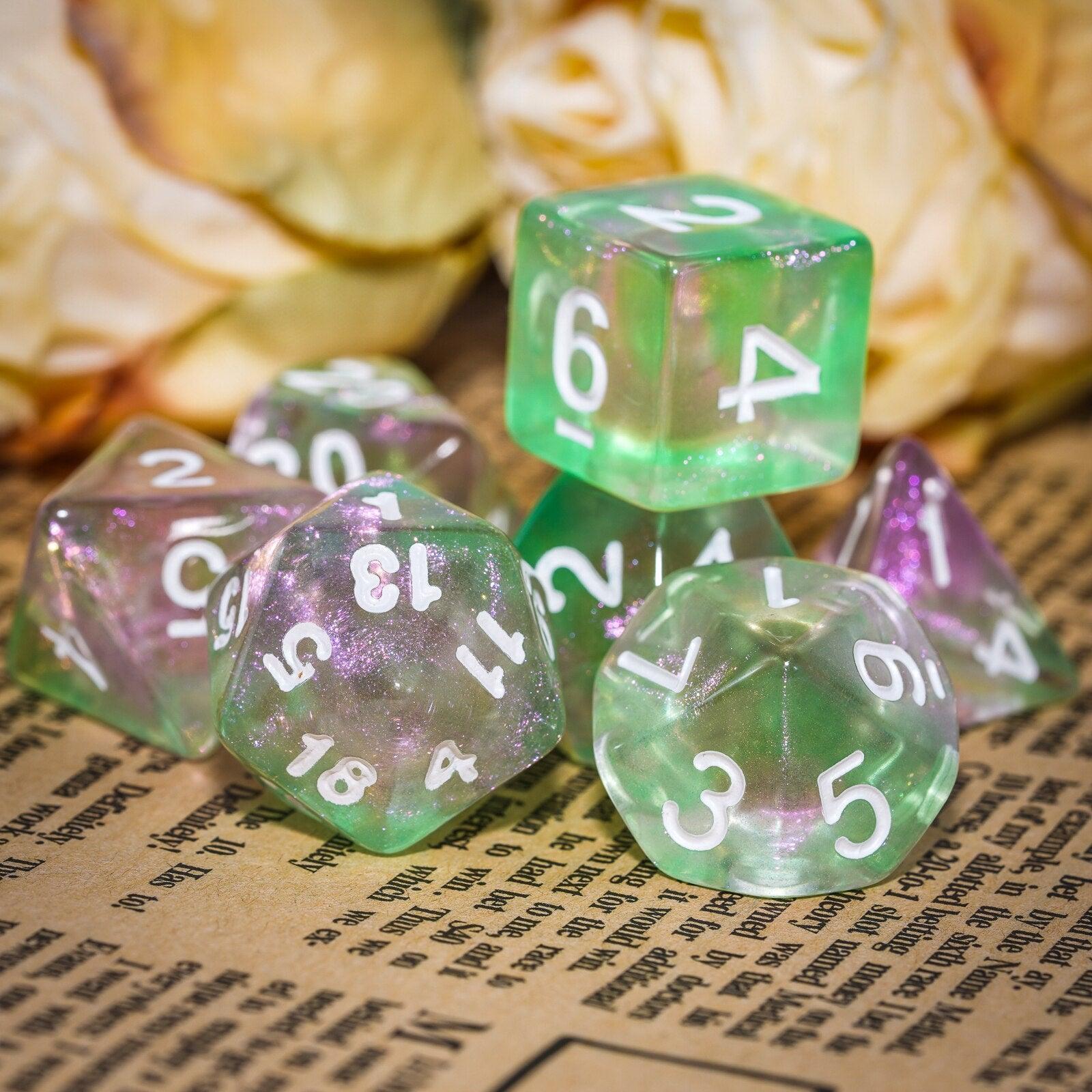 Poludie 7Pcs/Set Transparent DND Dice Set with Glitter D4 D6 D8 D10 D% D12 D20 Polyhedral Dice for Role-play Game RPG D&amp;D MTG - NERD BEM TRAJADO