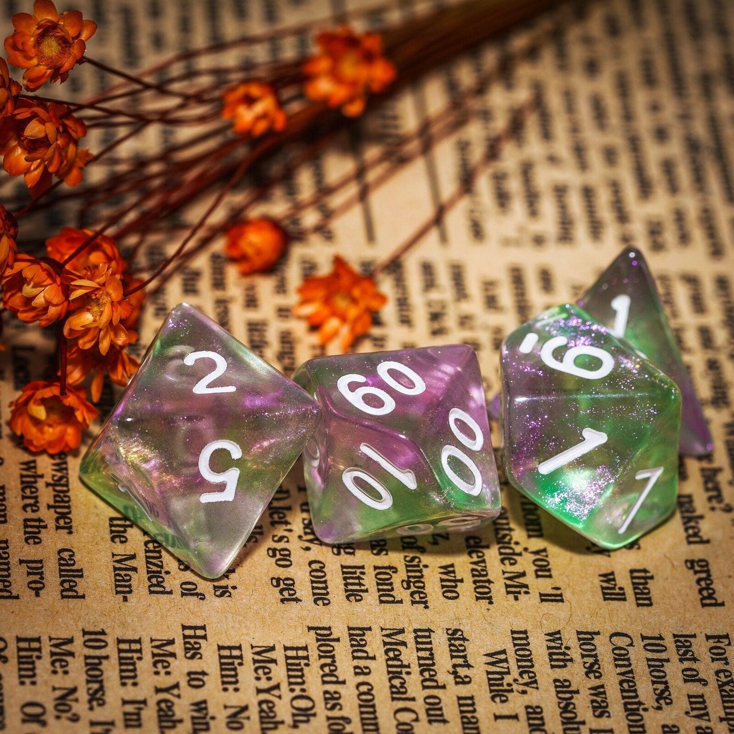 Poludie 7Pcs/Set Transparent DND Dice Set with Glitter D4 D6 D8 D10 D% D12 D20 Polyhedral Dice for Role-play Game RPG D&amp;D MTG - NERD BEM TRAJADO