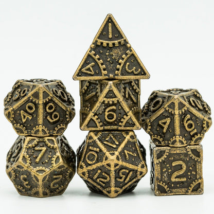 Cusdie Metal D&amp;D Dice, 7PCs DND Dice, Steampunk Style Polyhedral Dice Set，for Dungeons and Dragons Role Playing Game MTG - NERD BEM TRAJADO