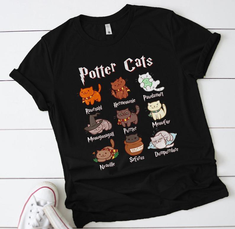 Cute Potter Cats mom Shirt Fashion Unisex tshirt Harajuku Short Sleeve Mama Top Tees O Neck 100% Cotton Mother Casual - NERD BEM TRAJADO