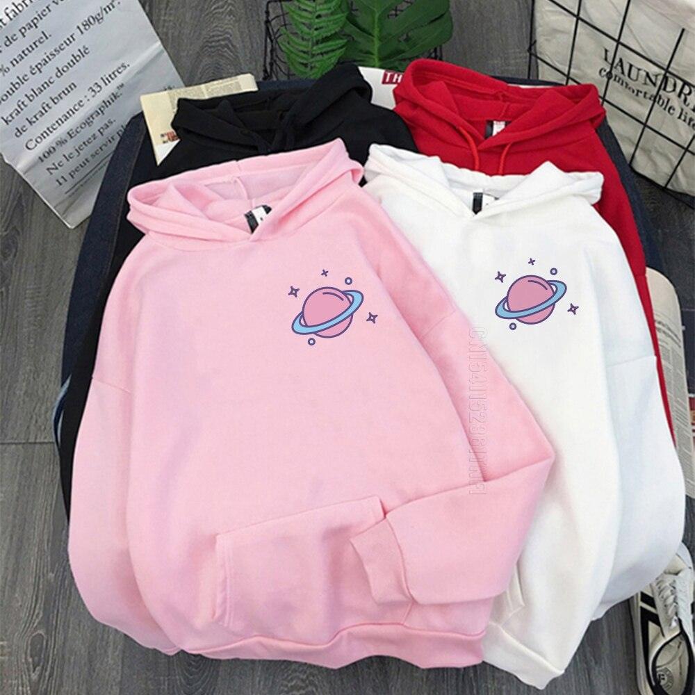 Planet Globe Print Kawaii Clothes Men Cute Pink Harajuku Streetwear Vintage Plus Size Hoodies Warm Sweatshirt - NERD BEM TRAJADO