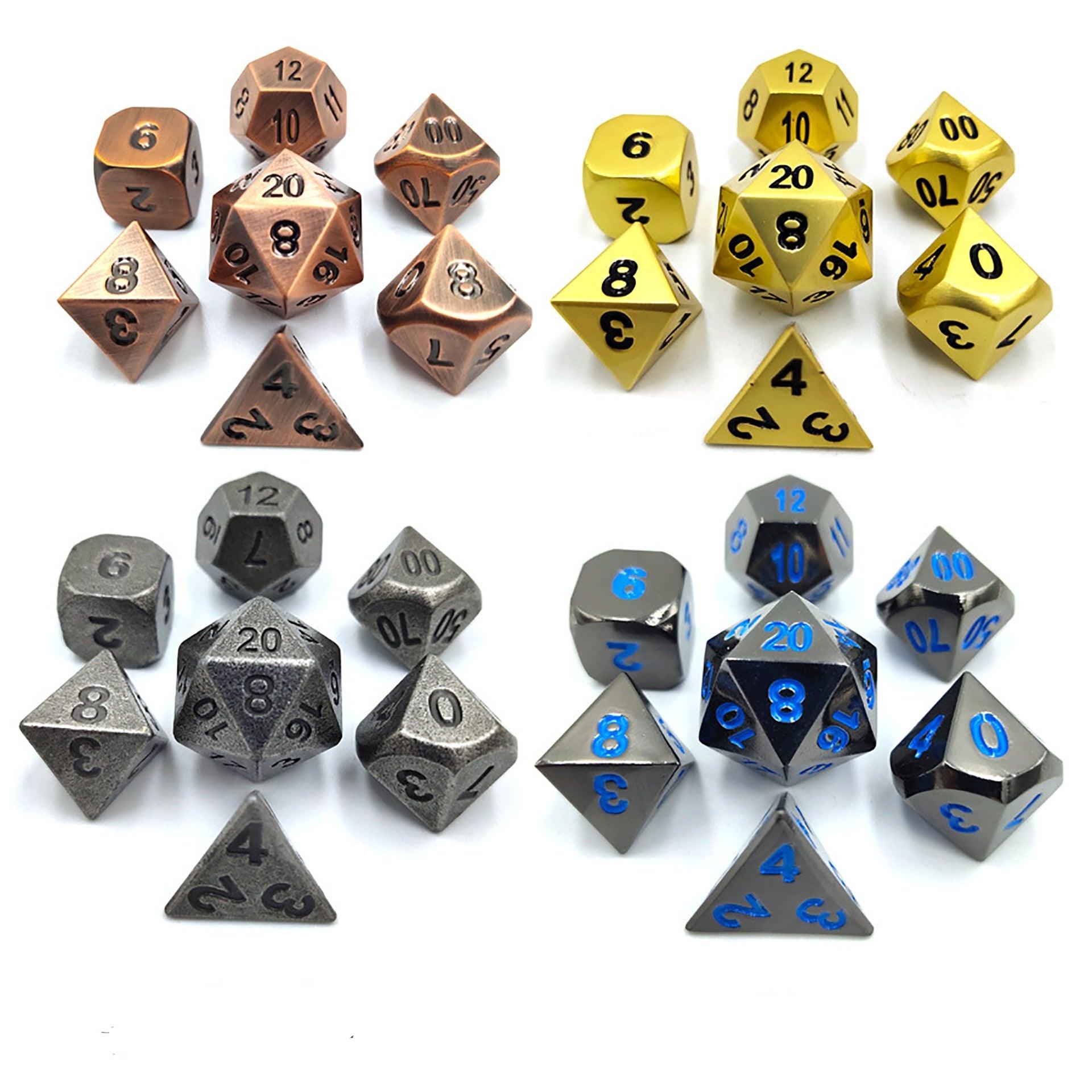 7pcs Zinc Alloy Metal Polyhedral Dice Set DND Role Playing Game Dice Set with Velvet Storage Bag for RPG MTG D&amp;D Math Teaching - NERD BEM TRAJADO