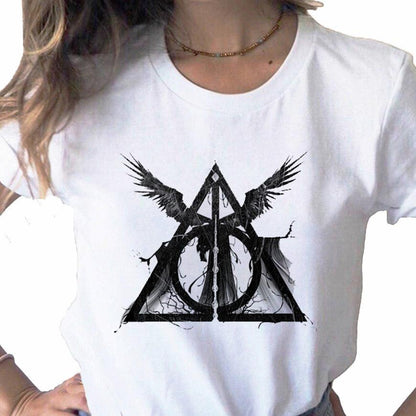 Three Brothers Tale Deathly Hallows Female T-shirt Funny Women Soft Casual White T shirt Tops,Drop Ship - NERD BEM TRAJADO