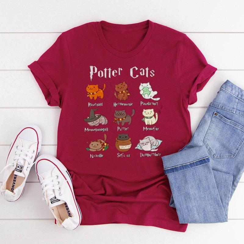 Cute Potter Cats mom Shirt Fashion Unisex tshirt Harajuku Short Sleeve Mama Top Tees O Neck 100% Cotton Mother Casual - NERD BEM TRAJADO