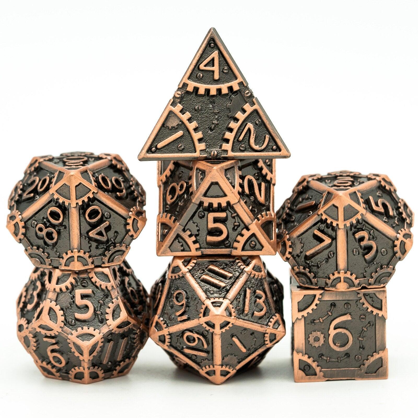 Cusdie Metal D&amp;D Dice, 7PCs DND Dice, Steampunk Style Polyhedral Dice Set，for Dungeons and Dragons Role Playing Game MTG - NERD BEM TRAJADO