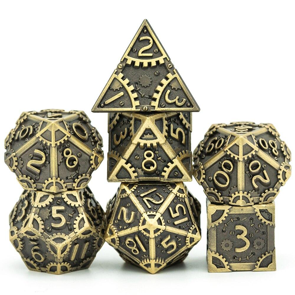 Cusdie Metal D&amp;D Dice, 7PCs DND Dice, Steampunk Style Polyhedral Dice Set，for Dungeons and Dragons Role Playing Game MTG - NERD BEM TRAJADO