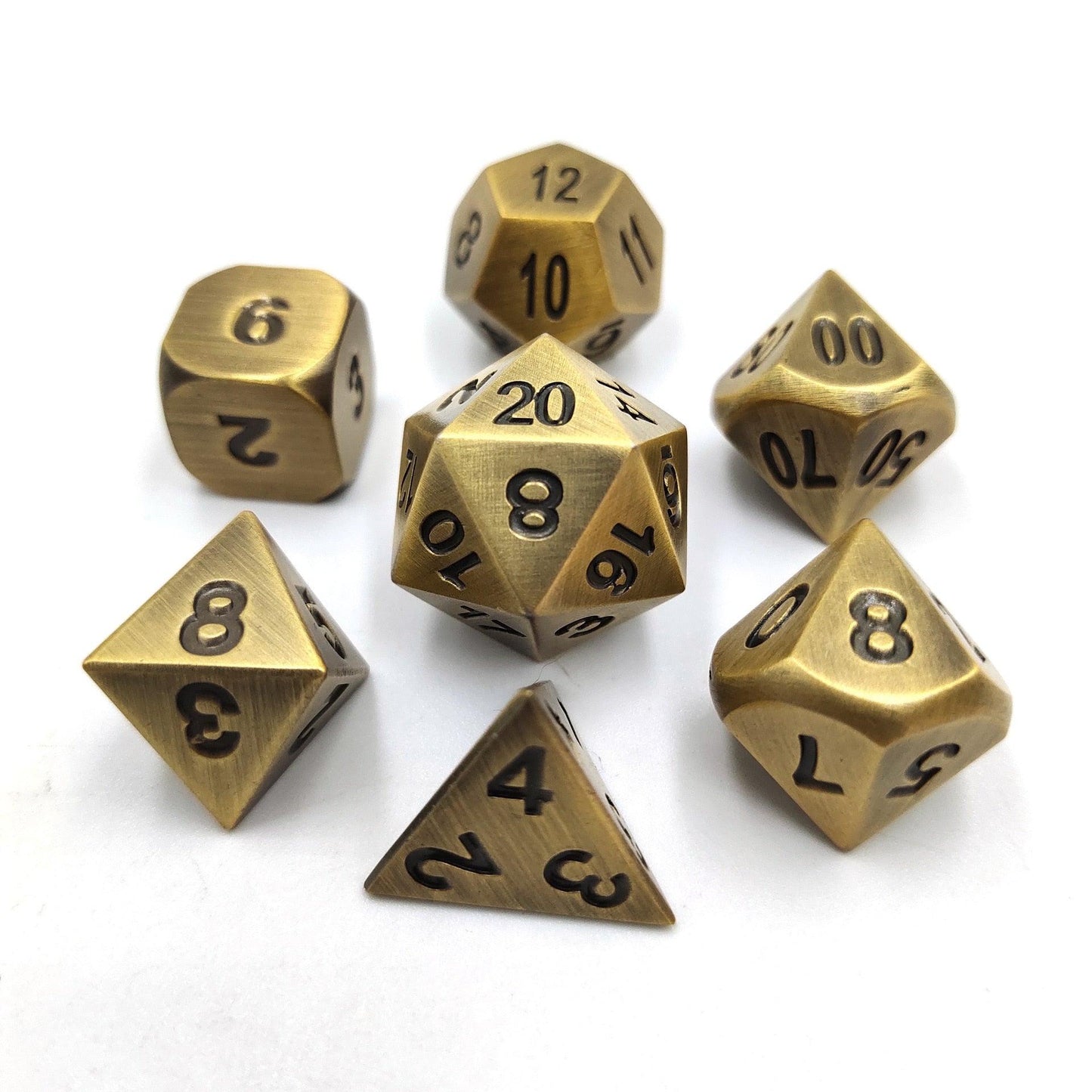 7pcs Zinc Alloy Metal Polyhedral Dice Set DND Role Playing Game Dice Set with Velvet Storage Bag for RPG MTG D&amp;D Math Teaching - NERD BEM TRAJADO