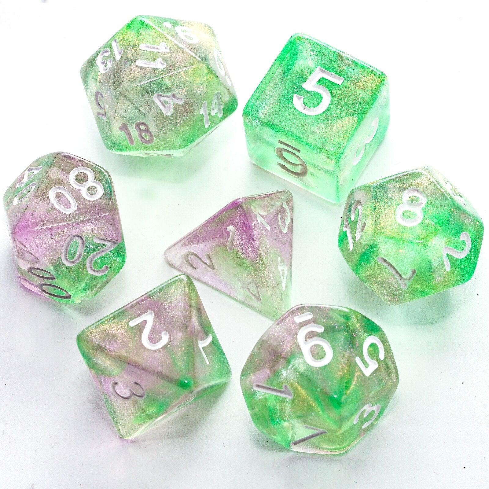 Poludie 7Pcs/Set Transparent DND Dice Set with Glitter D4 D6 D8 D10 D% D12 D20 Polyhedral Dice for Role-play Game RPG D&amp;D MTG - NERD BEM TRAJADO