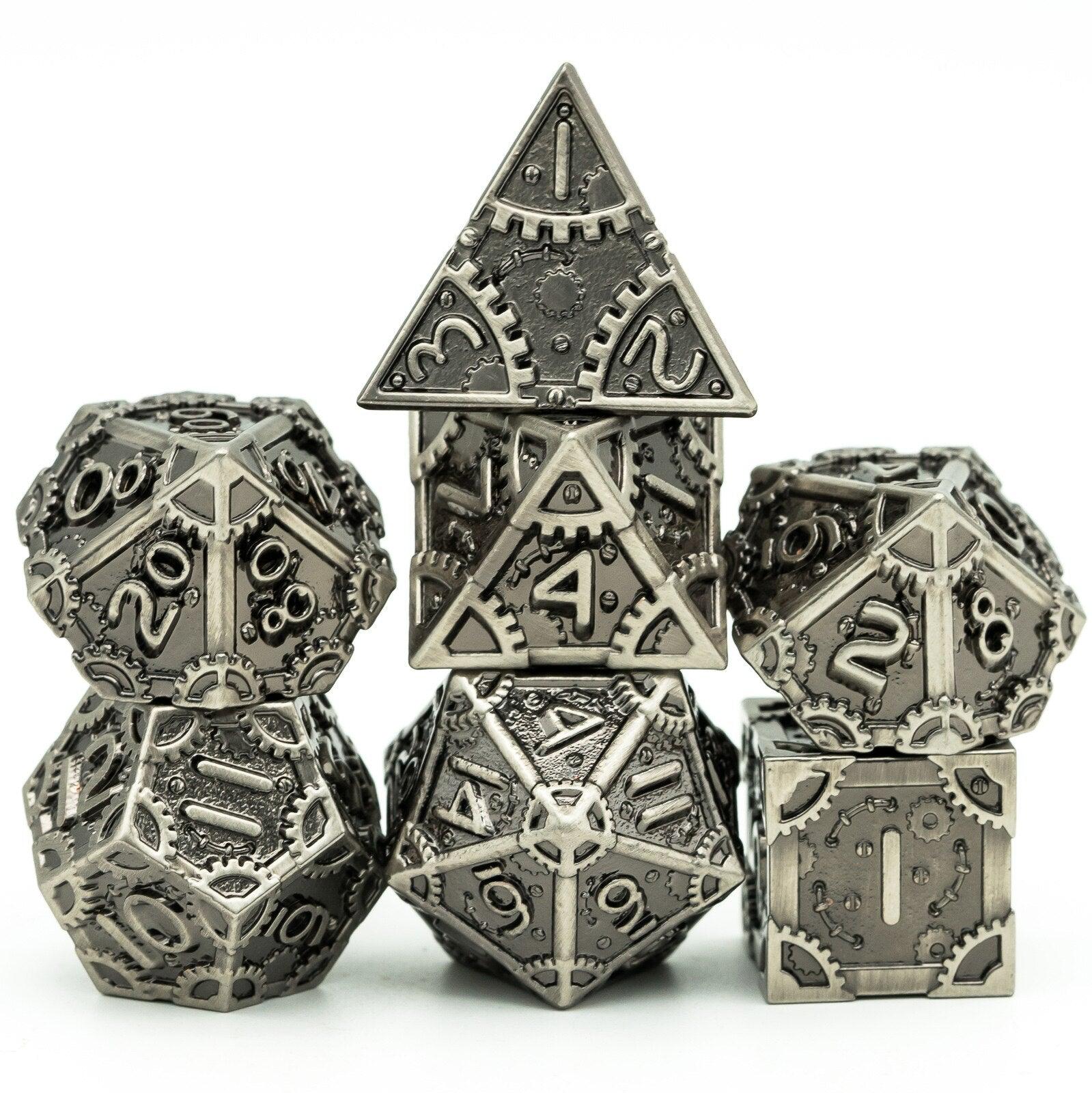 Cusdie Metal D&amp;D Dice, 7PCs DND Dice, Steampunk Style Polyhedral Dice Set，for Dungeons and Dragons Role Playing Game MTG - NERD BEM TRAJADO