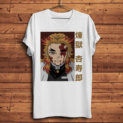 Fire Kyojuro Rengoku Kyoujurou anime tshirt Men summer new White Casual short sleeve T Shirt Demon Slayer Unisex streetwear tee - NERD BEM TRAJADO