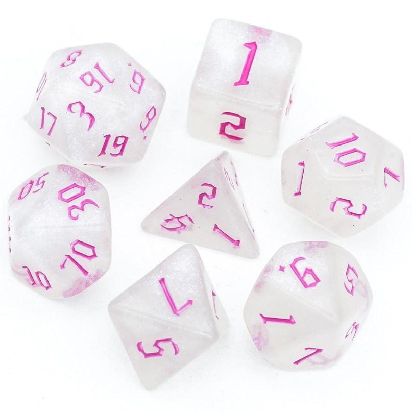 Poludie 7Pcs/Set DND Dice Set Transparent Glitter Die D4 D6 D8 D10 D% D12 D20 Polyhedral Dice for WarHammer RPG Board Game D&amp;D - NERD BEM TRAJADO