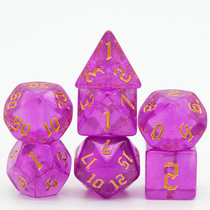 Poludie 7Pcs/Set Pink Gold DND Dice Set D4 D6 D8 D10 D% D12 D20 Translucent Polyhedral Dice for Role Playing Board Game MTG D&amp;D - NERD BEM TRAJADO