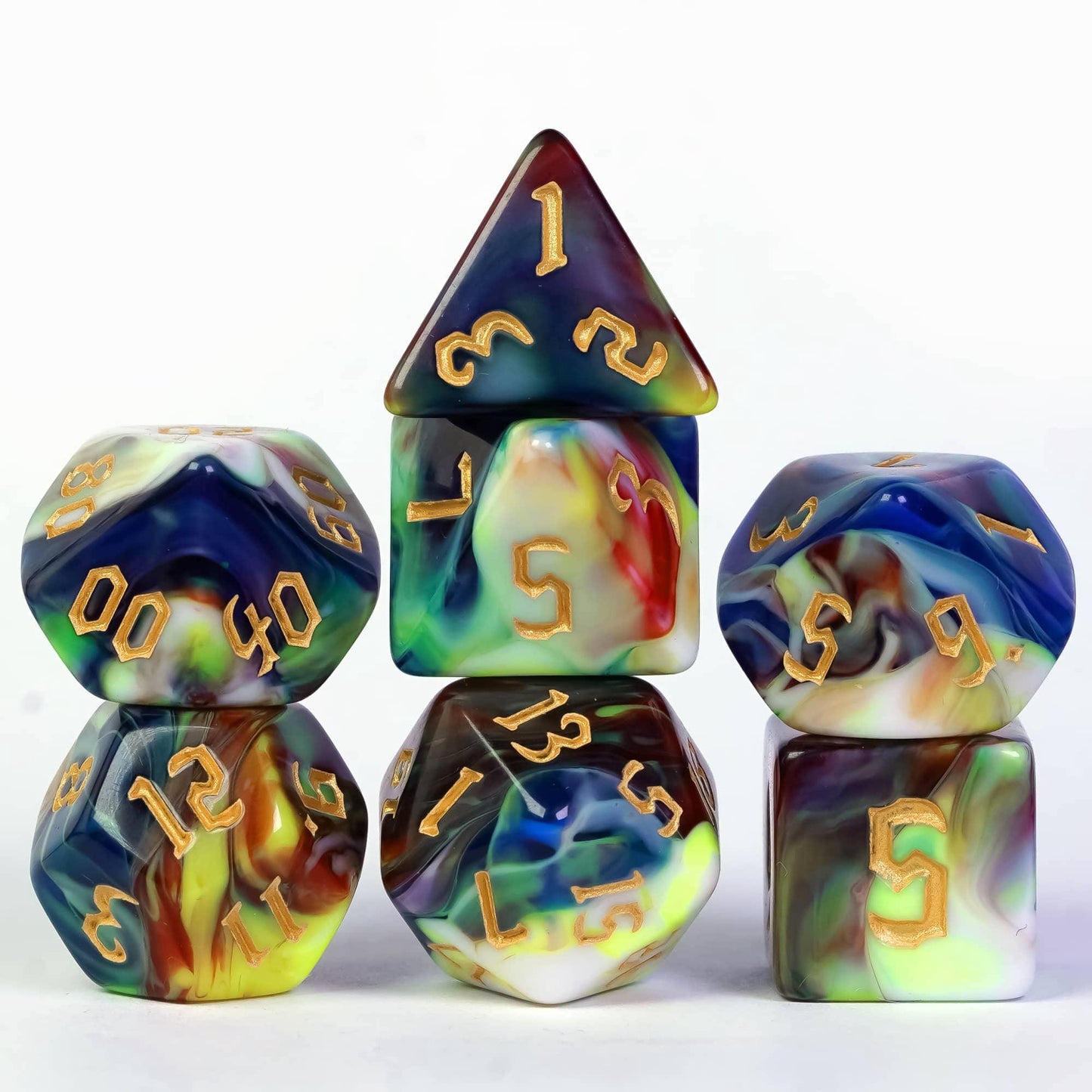 Poludie 7Pcs/Set Multicolor DND Dice Set D4 D6 D8 D10 D% D12 D20 Polyhedral Dice for Warhammer Role Playing Board Game D&amp;D MTG - NERD BEM TRAJADO