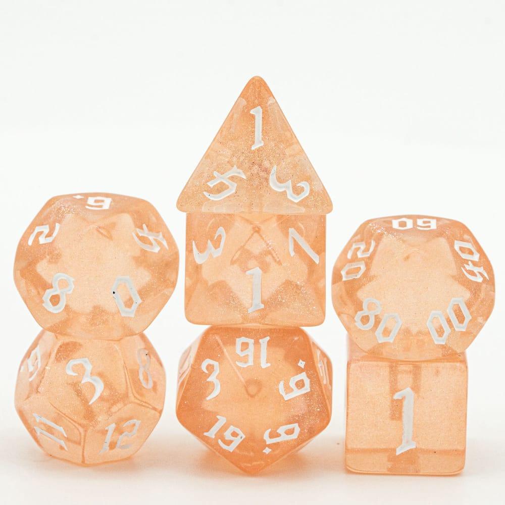 Poludie 7Pcs/Set Pink Gold DND Dice Set D4 D6 D8 D10 D% D12 D20 Translucent Polyhedral Dice for Role Playing Board Game MTG D&amp;D - NERD BEM TRAJADO