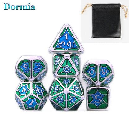 New Arrival 7 Pcs/ Set Shiny Polyhedral Metal Dice Sets D4 D6 D8 D10 D12 D20 with Leather Bag, for DND RPG Tabletop Game As Gift - NERD BEM TRAJADO