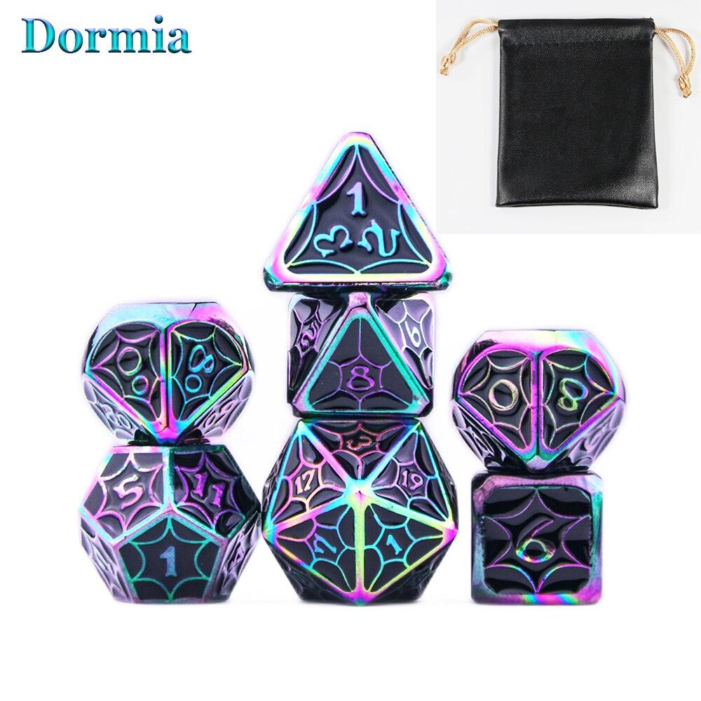 New Arrival 7 Pcs/ Set Shiny Polyhedral Metal Dice Sets D4 D6 D8 D10 D12 D20 with Leather Bag, for DND RPG Tabletop Game As Gift - NERD BEM TRAJADO