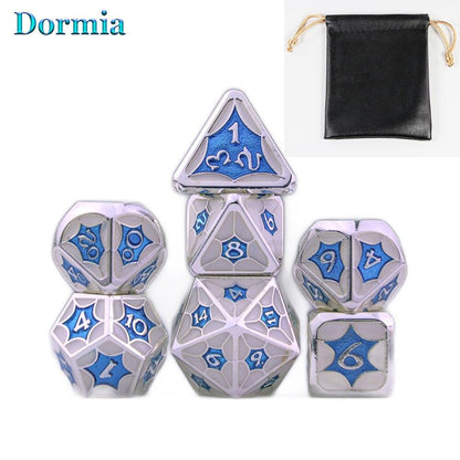 New Arrival 7 Pcs/ Set Shiny Polyhedral Metal Dice Sets D4 D6 D8 D10 D12 D20 with Leather Bag, for DND RPG Tabletop Game As Gift - NERD BEM TRAJADO