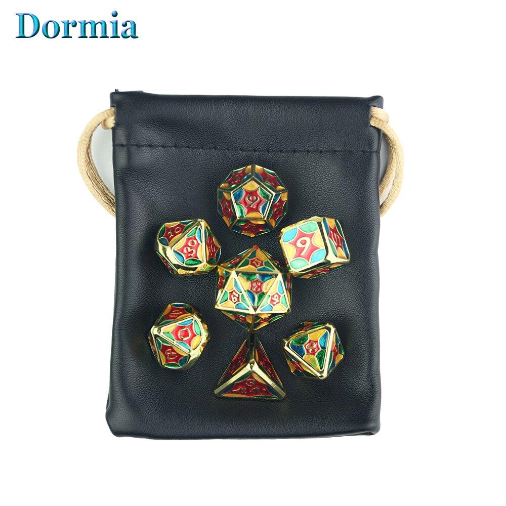 New Arrival 7 Pcs/ Set Shiny Polyhedral Metal Dice Sets D4 D6 D8 D10 D12 D20 with Leather Bag, for DND RPG Tabletop Game As Gift - NERD BEM TRAJADO