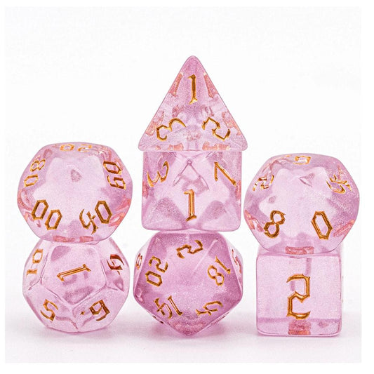 Poludie 7Pcs/Set Pink Gold DND Dice Set D4 D6 D8 D10 D% D12 D20 Translucent Polyhedral Dice for Role Playing Board Game MTG D&amp;D - NERD BEM TRAJADO