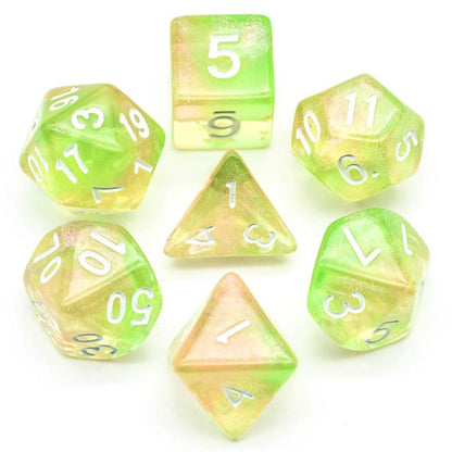 Poludie 7Pcs/Set Flash DND Dice Set D4 D6 D8 D10 D% D12 D20 Polyhedral Dice for Dungeons and Dragons RPG Board Game MTG D&amp;D - NERD BEM TRAJADO