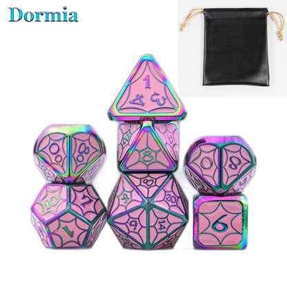 New Arrival 7 Pcs/ Set Shiny Polyhedral Metal Dice Sets D4 D6 D8 D10 D12 D20 with Leather Bag, for DND RPG Tabletop Game As Gift - NERD BEM TRAJADO