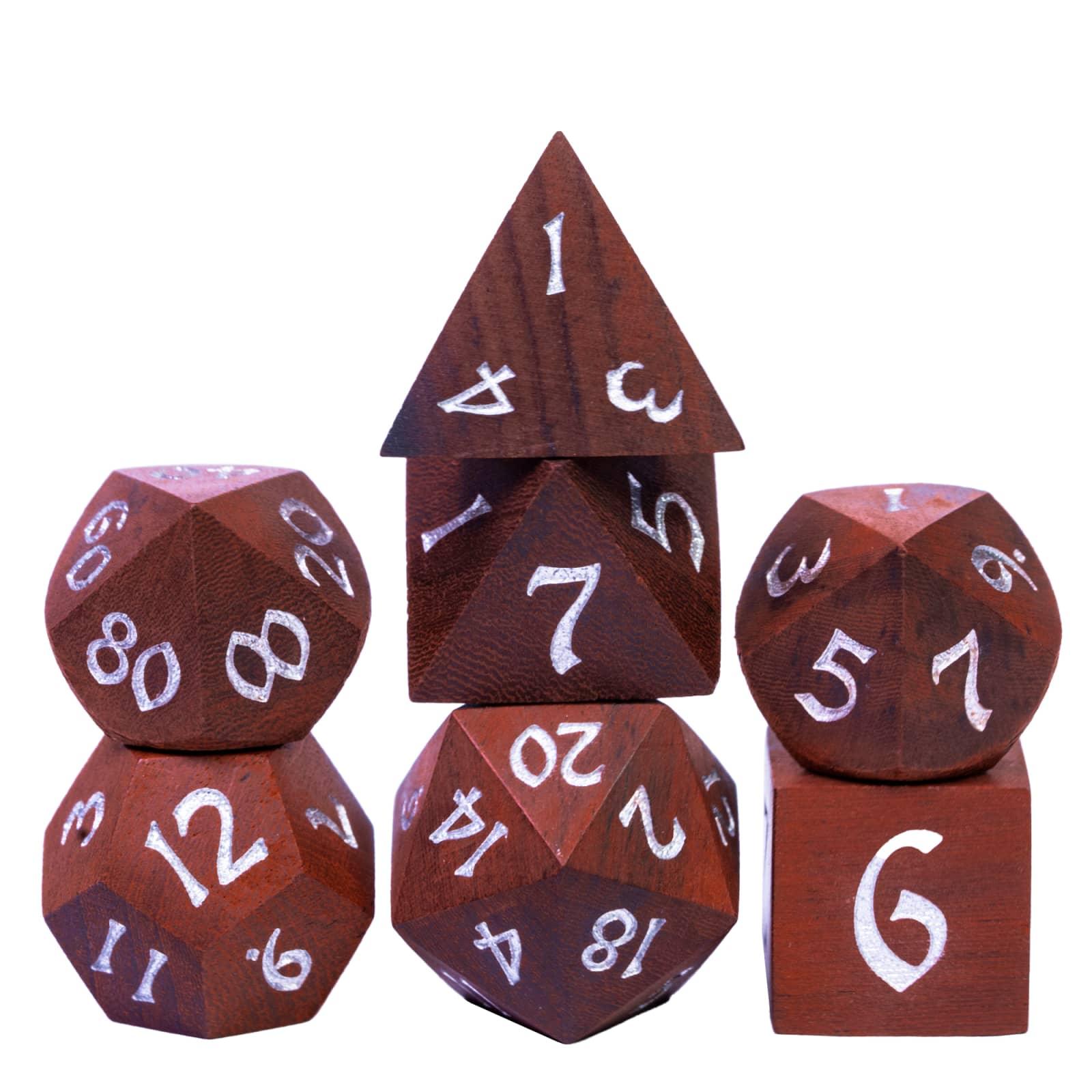 Kit de Dados RPG de Gemstone - Tema Madeira - NERD BEM TRAJADO