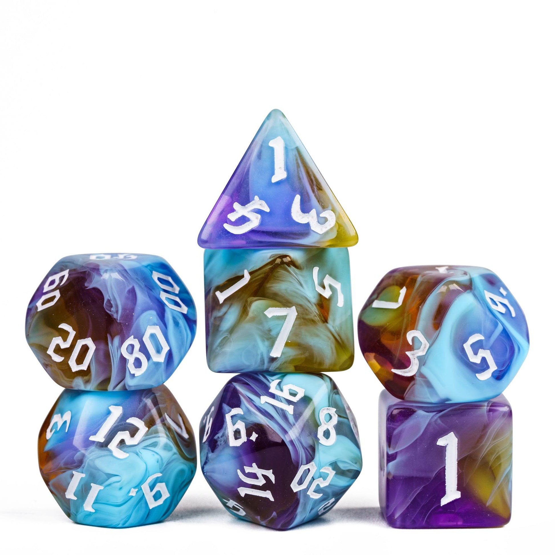 Poludie 7Pcs/Set Multicolor DND Dice Set D4 D6 D8 D10 D% D12 D20 Polyhedral Dice for Warhammer Role Playing Board Game D&amp;D MTG - NERD BEM TRAJADO