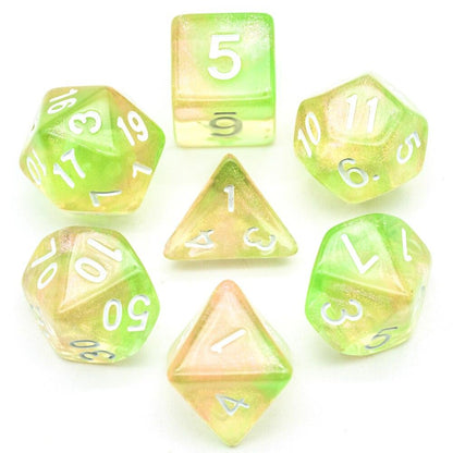 Poludie 7Pcs/Set Flash DND Dice Set D4 D6 D8 D10 D% D12 D20 Polyhedral Dice for Dungeons and Dragons RPG Board Game MTG D&amp;D - NERD BEM TRAJADO